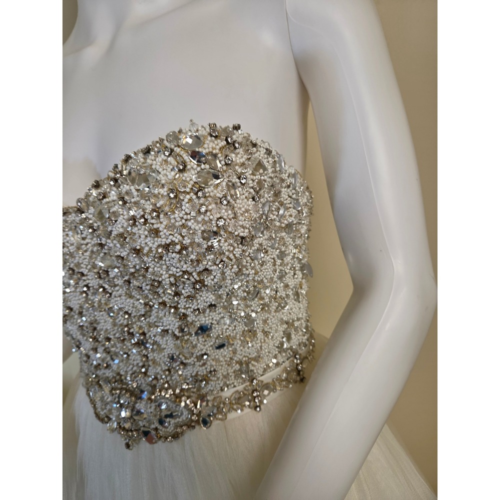 Maggie Sottero Haute Couture Beaded Tulle Wedding Dress Ball Gown Ivory Size 6 - Picture 6 of 16